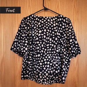 LOFT Black & White Tie-Back Top Modern Blouse with Bow Size L